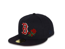 Load image into Gallery viewer, Boston Red Sox New Era MLB 59Fifty 5950 Fitted Cap Hat Navy Crown/Visor Red/White Logo with Roses 1999 All-Star Game Side Patch Red UV