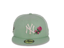 Load image into Gallery viewer, New York Yankees New Era MLB 59Fifty 5950 Fitted Cap Hat Pistachio Green Crown/Visor White Logo with Roses 1996 World Series Side Patch Pink UV