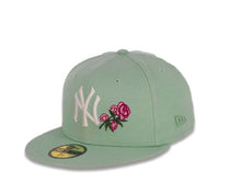 Load image into Gallery viewer, New York Yankees New Era MLB 59Fifty 5950 Fitted Cap Hat Pistachio Green Crown/Visor White Logo with Roses 1996 World Series Side Patch Pink UV