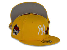 Load image into Gallery viewer, New York Yankees New Era MLB 59Fifty 5950 Fitted Cap Hat Gold Crown/Visor White Logo with Rose 1999 World Series Side Patch Gray UV