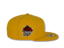Load image into Gallery viewer, New York Yankees New Era MLB 59Fifty 5950 Fitted Cap Hat Gold Crown/Visor White Logo with Rose 1999 World Series Side Patch Gray UV