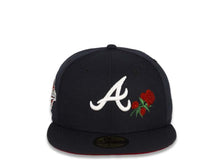 Load image into Gallery viewer, Atlanta Braves New Era MLB 59Fifty 5950 Fitted Cap Hat Navy Crown/Visor White Logo with Roses 1995 World Series Side Patch Red UV