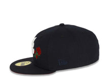 Load image into Gallery viewer, Atlanta Braves New Era MLB 59Fifty 5950 Fitted Cap Hat Navy Crown/Visor White Logo with Roses 1995 World Series Side Patch Red UV