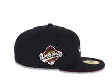 Load image into Gallery viewer, Atlanta Braves New Era MLB 59Fifty 5950 Fitted Cap Hat Navy Crown/Visor White Logo with Roses 1995 World Series Side Patch Red UV
