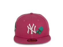 Load image into Gallery viewer, New York Yankees New Era MLB 59Fifty 5950 Fitted Cap Hat Beetroot Purple Crown/Visor White Logo with Roses 1999 World Series Side Patch Teal UV