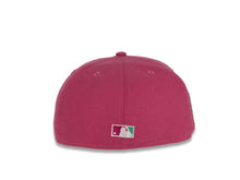Load image into Gallery viewer, New York Yankees New Era MLB 59Fifty 5950 Fitted Cap Hat Beetroot Purple Crown/Visor White Logo with Roses 1999 World Series Side Patch Teal UV