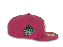 Load image into Gallery viewer, New York Yankees New Era MLB 59Fifty 5950 Fitted Cap Hat Beetroot Purple Crown/Visor White Logo with Roses 1999 World Series Side Patch Teal UV