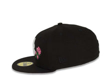 Load image into Gallery viewer, Atlanta Braves New Era MLB 59Fifty 5950 Fitted Cap Hat Black Crown/Visor White Logo with Roses 150th Anniversary Side Patch Pink UV