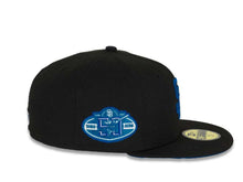 Load image into Gallery viewer, San Diego Padres New Era MLB 59FIFTY 5950 Fitted Cap Hat Black Crown/Visor Royal Blue Logo 50th Anniversary Side Patch