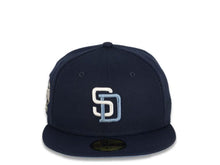 Load image into Gallery viewer, San Diego Padres New Era MLB 59Fifty 5950 Fitted Cap Hat Navy Crown/Visor White/Sky Blue Logo 2016 All-Star Game Side Patch Sky Blue UV