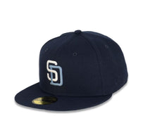 Load image into Gallery viewer, San Diego Padres New Era MLB 59Fifty 5950 Fitted Cap Hat Navy Crown/Visor White/Sky Blue Logo 2016 All-Star Game Side Patch Sky Blue UV