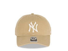 Load image into Gallery viewer, New York Yankees '47 MLB Clean Up Adjustable Cap Hat Khaki Crown/Visor White Logo Sky Blue UV