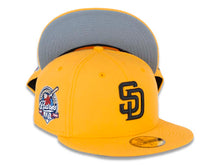 Load image into Gallery viewer, San Diego Padres New Era MLB 59FIFTY 5950 Fitted Cap Hat A Gold Crown/Visor Black Logo 40th Anniversary Side Patch Gray UV