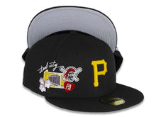 Load image into Gallery viewer, Pittsburgh Pirates New Era MLB 59FIFTY 5950 Fitted Cap Hat Team Color Black Crown/Visor Yellow Logo City Cluster