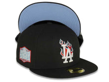 Load image into Gallery viewer, Los Angeles Dodgers New Era MLB 59FIFTY 5950 Fitted Cap Hat Black Crown/Visor White/Red/Sky Blue Logo Team Fire Flame