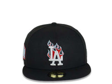 Load image into Gallery viewer, Los Angeles Dodgers New Era MLB 59FIFTY 5950 Fitted Cap Hat Black Crown/Visor White/Red/Sky Blue Logo Team Fire Flame