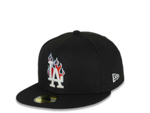 Load image into Gallery viewer, Los Angeles Dodgers New Era MLB 59FIFTY 5950 Fitted Cap Hat Black Crown/Visor White/Red/Sky Blue Logo Team Fire Flame