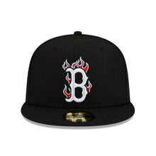 Load image into Gallery viewer, Boston Red Sox New Era MLB 59FIFTY 5950 Fitted Cap Hat Black Crown/Visor White/Red/Sky Blue Logo Team Fire Flame