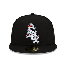 Load image into Gallery viewer, Chicago White Sox New Era MLB 59FIFTY 5950 Fitted Cap Hat Black Crown/Visor White/Red/Sky Blue Logo Team Fire Flame