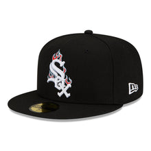 Load image into Gallery viewer, Chicago White Sox New Era MLB 59FIFTY 5950 Fitted Cap Hat Black Crown/Visor White/Red/Sky Blue Logo Team Fire Flame