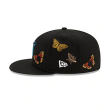 Load image into Gallery viewer, Miami Marlins New Era MLB 59FIFTY 5950 Fitted Cap Hat Black Crown/Visor Team Color Logo with Butterflies (Felt)