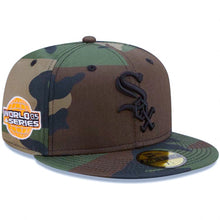 Load image into Gallery viewer, Chicago White Sox New Era MLB 59FIFTY 5950 Cap Hat Camo Crown/Visor Black Logo 2005 World Series Side Patch Bright Orange UV
