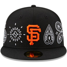 Load image into Gallery viewer, San Francisco Giants New Era MLB 59FIFTY 5950 Fitted Cap Hat Black Crown/Visor Orange Logo Green UV (Paisley)
