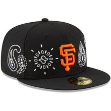 Load image into Gallery viewer, San Francisco Giants New Era MLB 59FIFTY 5950 Fitted Cap Hat Black Crown/Visor Orange Logo Green UV (Paisley)
