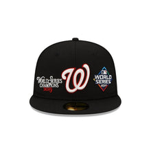 Load image into Gallery viewer, Washington Nationals New Era MLB 59FIFTY 5950 Fitted Cap Hat Black Crown/Visor Team Color Logo Champions Patches