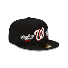 Load image into Gallery viewer, Washington Nationals New Era MLB 59FIFTY 5950 Fitted Cap Hat Black Crown/Visor Team Color Logo Champions Patches