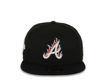 Load image into Gallery viewer, Atlanta Braves New Era MLB 59FIFTY 5950 Fitted Cap Hat Black Crown/Visor White Logo (Team Fire Flame)