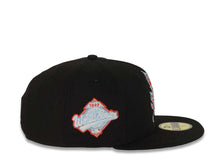 Load image into Gallery viewer, Florida Marlins New Era MLB 59FIFTY 5950 Fitted Cap Hat Black Crown/Visor White/Red/Sky Blue Logo Sky Blue UV Team Fire Flame