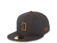 Load image into Gallery viewer, San Diego Padres New Era MLB 59FIFTY 5950 Fitted Cap Hat Dark Gray Crown/Visor Metallic Black/Metallic Copper Logo 1998 World Series Side Patch