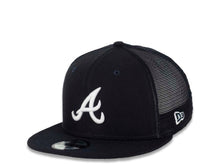 Load image into Gallery viewer, Atlanta Braves New Era MLB 9FIFTY 950 Mesh Trucker Snapback Cap Hat Navy Crown/Visor White Logo