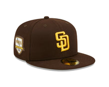 Load image into Gallery viewer, San Diego Padres New Era MLB 59FIFTY 5950 Fitted Cap Hat Dark Brown Crown/Visor Team Color Logo State Map Side Patch (City Side)