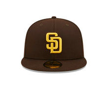 Load image into Gallery viewer, San Diego Padres New Era MLB 59FIFTY 5950 Fitted Cap Hat Dark Brown Crown/Visor Team Color Logo State Map Side Patch (City Side)