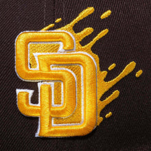 Load image into Gallery viewer, San Diego Padres New Era MLB 59FIFTY 5950 Fitted Cap Hat Dark Brown Crown/Visor Yellow/White Splatter Logo