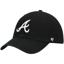 Load image into Gallery viewer, Atlanta Braves '47 MLB Clean Up Adjustable Cap Hat Black Crown/Visor White Logo