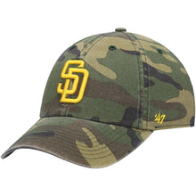 Load image into Gallery viewer, San Diego Padres '47 Brand MLB Clean Up Adjustable Cap Hat Camo Crown/Visor Yellow Logo