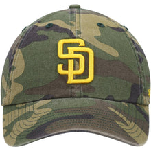 Load image into Gallery viewer, San Diego Padres '47 Brand MLB Clean Up Adjustable Cap Hat Camo Crown/Visor Yellow Logo