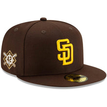 Load image into Gallery viewer, San Diego Padres New Era MLB 59FIFTY 5950 Fitted Cap Hat Brown Crown/Visor Yellow Logo Jackie Robinson Day Side Patch