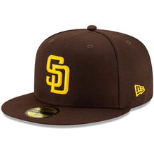 Load image into Gallery viewer, San Diego Padres New Era MLB 59FIFTY 5950 Fitted Cap Hat Brown Crown/Visor Yellow Logo Jackie Robinson Day Side Patch