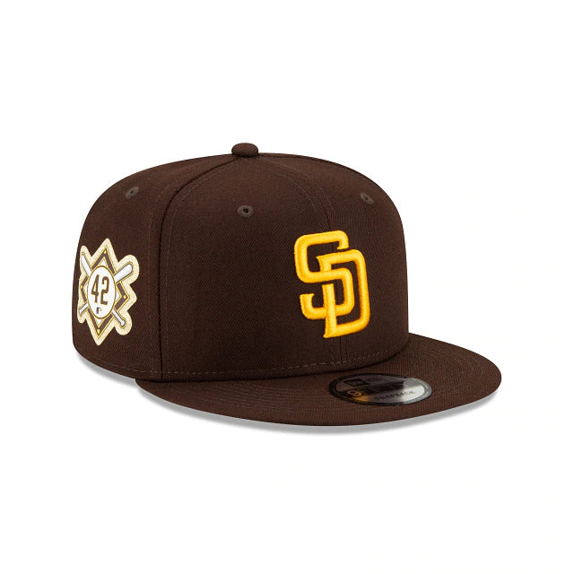 New Era 9FIFTY San Diego Padres Team Script Snapback Hat Burnt Wood Brown Yellow