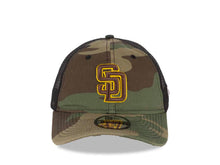 Load image into Gallery viewer, San Diego Padres New Era MLB 9TWENTY 920 Mesh Trucker Adjustable Cap Hat Camo/Black Crown/Visor Brown/Yellow Logo