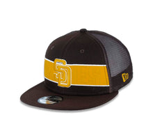 Load image into Gallery viewer, San Diego Padres New Era MLB 9FIFTY 950 Tonal Band Mesh Trucker Snapback Cap Hat Brown Crown/Visor Yellow/White Logo