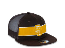 Load image into Gallery viewer, San Diego Padres New Era MLB 9FIFTY 950 Tonal Band Mesh Trucker Snapback Cap Hat Brown Crown/Visor Yellow/White Logo