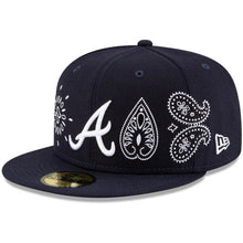 Load image into Gallery viewer, Atlanta Braves New Era MLB 59FIFTY 5950 Fitted Cap Hat Navy Crown/Visor White Logo Green UV (Paisley)