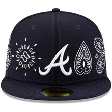 Load image into Gallery viewer, Atlanta Braves New Era MLB 59FIFTY 5950 Fitted Cap Hat Navy Crown/Visor White Logo Green UV (Paisley)
