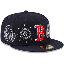 Load image into Gallery viewer, Boston Red Sox New Era MLB 59FIFTY 5950 Fitted Cap Hat Navy Crown/Visor Red/White Logo Green UV (Paisley)