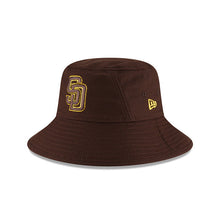 Load image into Gallery viewer, San Diego Padres New Era MLB Bucket Cap Hat Dark Brown Crown/Visor Yellow Logo (2022 Batting Practice)